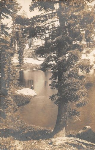 D98/ Blairsden California Ca Postcard Real Photo Rppc 1914 Lake Scene Man
