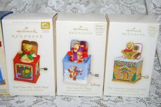 4 HALLMARK Collectors ORNAMENTS POP JACK IN THE BOX MEMORIES Series MIB 3