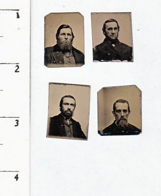 4 Civil War Era Miniature Gem Tintype Photo.  Men With Beards.  946p17