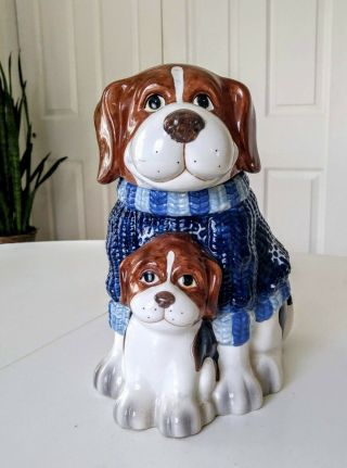 Vtg Ceramic Larg Mccoy Dog Mom &puppy Cookie Jar Canister Candy Dish 11 " X 9 " X 6 "