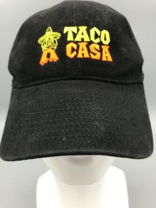 Taco Casa Employee Black Uniform Adjustable Baseball Cap Hat Hook And Loop