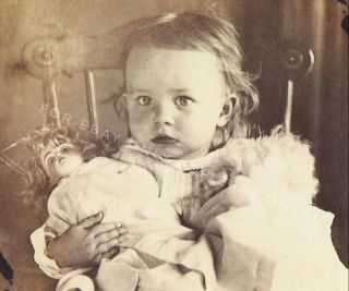 Vintage Old 1905 Photo Of Cute Little Edwardian Era Girl Child With Doll Warner