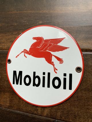 Mobiloil Mobil Enamel 6” Porcelain Gasoline Oil Sign