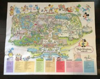 Large 1979 Walt Disney World Magic Kingdom Guide Map Orlando Florida