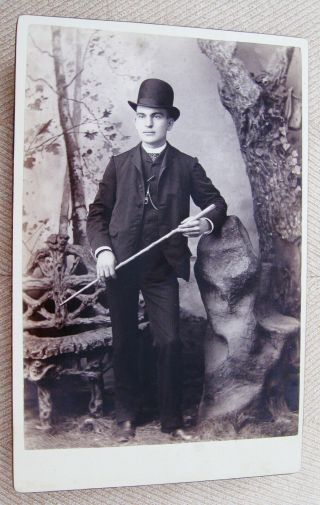 CABINET PHOTO OF A DAPPER YOUNG MAN WEARING A DERBY HAT BY GEO.  DE VOLL UTICA NY 2
