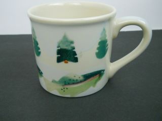 Hartstone Usa Mug Cup Pottery Stoneware Fish Evergreen Trees Hand Painted 14 Oz