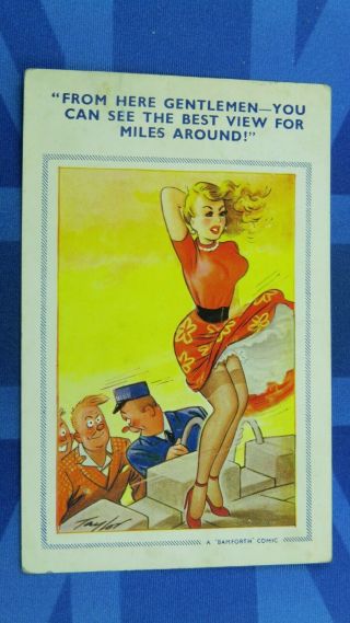 Risque Bamforth Comic Postcard 1954 Nylons Stockings Knickers Big Boobs Castle