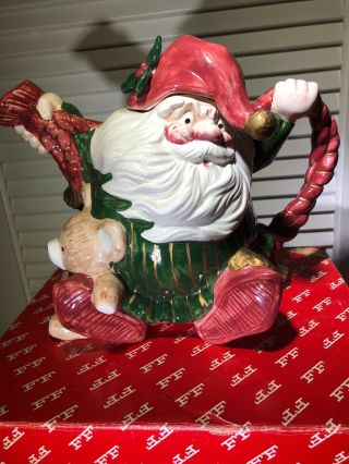 Vintage 1989 Fitz And Floyd Christmas Old World Santa / Elf 40 Oz Tea Pot 1989.