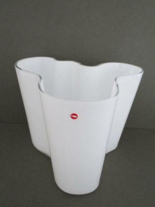 Vintage Iittala Finland White Large Glass Vase By Alvar Aalto Signed