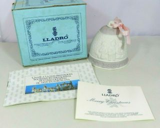 Lladro 1987 Bisque Porcelain Christmas Bell Ornament Embossed Paperwork & Box
