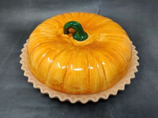 Vintage Large Thanksgiving Pumpkin Pie Baking Dish / Plate With Lid