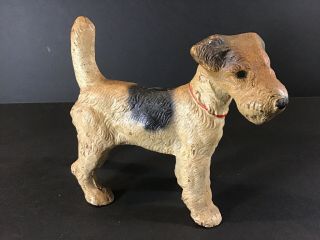 Vintage Cast Iron Wire Hair Fox Terrier Dog Doorstop Hubley Figural Dog