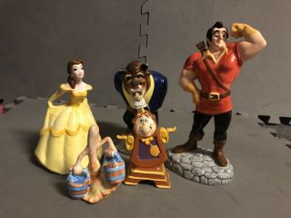 Beauty And The Beast Disney Figurines (belle,  Beast,  Gaston,  Cogsworth,  Mop)