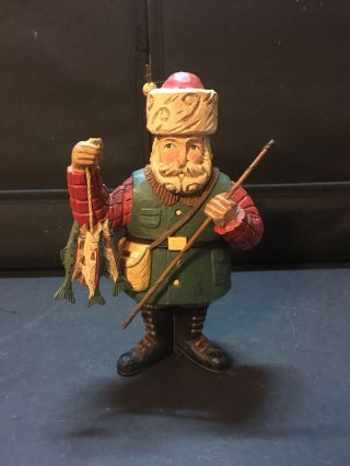 Midwest Importers Of Cannon Falls Fishing Santa Wood Figurine Christmas Decor