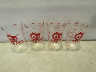 Vintage Red Owl Grocery Store Advertising Glasses With 1 Cup Measure Markings