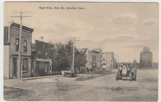 Canada; West Side,  Main St,  Grenfell,  Saskatchewan Ppc,  W/ Early Tractor