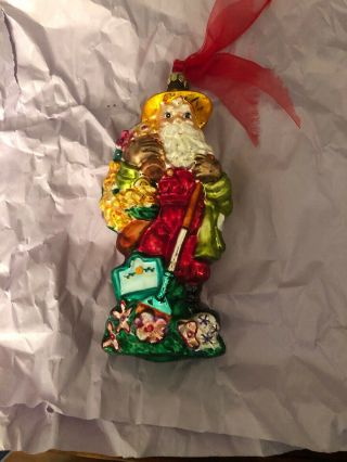 Christopher Radko Glass Christmas Santa Ornament “flower Power” Retired