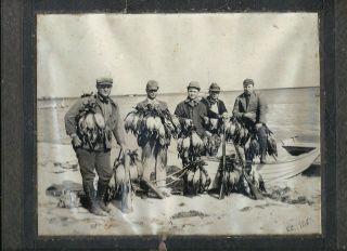Vintage B&w Photo 5 Hunters With 100 Ducks Guns & Boat Corpus Christi Texas 1924