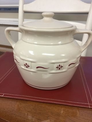 Longaberger Pottery Traditional Red Bean Pot Cookie Jar