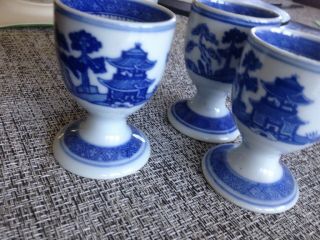 Set Of 4 Vintage Egg Cups Blue And White - pagoda landscape - no chips - 2