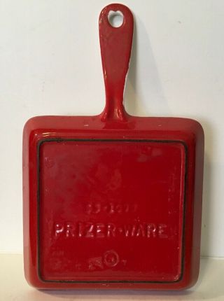 Vintage Prizer Ware Red White Enamel Cast Iron Small Square Skillet Pan