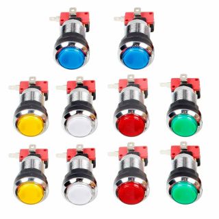 10x Arcade Chrome Plated 30mm Led Push Buttons Switch 12v For Video Games Parts