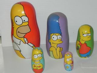 The Simpsons Tv Cartoon Show 2003 Wood 6.  5 " Nesting Dolls Homer Marge Lisa Bart,