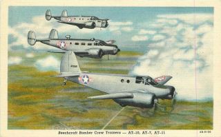 Aviation Beechcraft Bomber Crew Military 1940s Postcard Wichita Kansas 1903