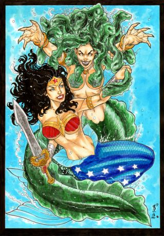 Wonder Woman Mermaid 11x17 " Sexy Color Pinup Art Page By Ed Silva