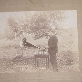 EARLY PHOTO OF A MAN AND HIS EDISON PHONOGRAPH 3