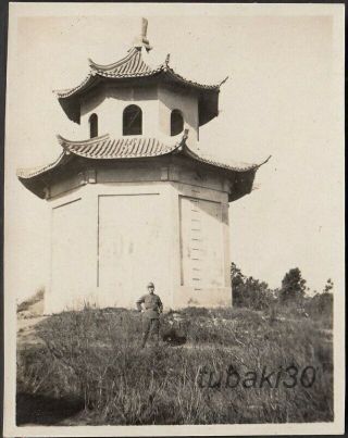 18 China Wuhan 武漢 1930s Photo Japanese Soldier In Chinese Tower