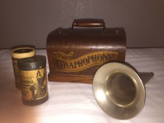 1897 Graphophone Type Q Columbia Cylinder Phonograph Horn Key Case Record