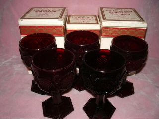 8 Tall Retro Avon 1876 Cape Cape Cod Ruby Red 6 " Water Goblets 3 Box