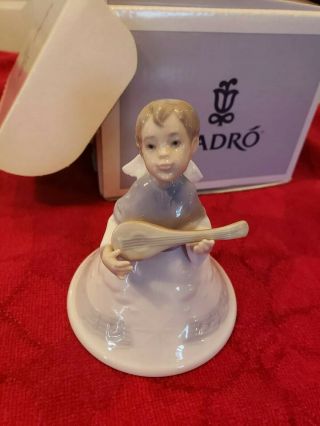 Lladro Boy Angel Bell/ornament Playing Mandolin 1997 W/original Box Perfect