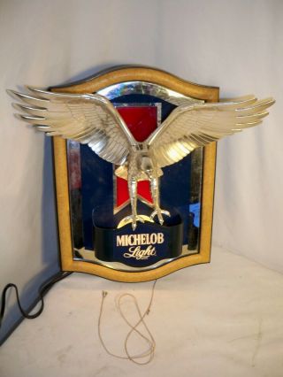 Vintage Michelob Light Beer Flying Eagle Mirror Light Sign Wall Display Man Cave
