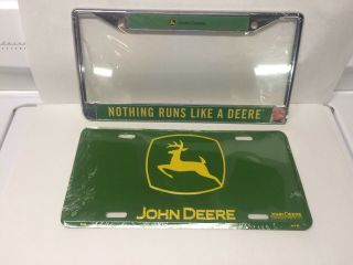 John Deere License Plate With Frame For Automobile Green