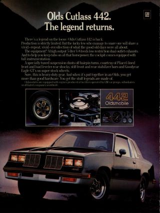 1985 Oldsmobile Cutlass 442 Metal Sign: The Legend Returns
