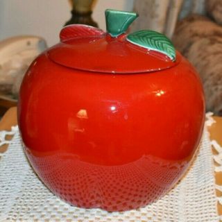 Ceramic Large Bright Red Apple Cookie Jar