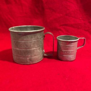 2 Vintage Aluminum Measuring Cups D Handles 1 Cup & Miniature