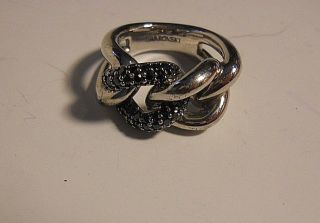 Swarovski® Swan Crystal Black/gunmetal Gray Silver 925 Knot Chain Ring Sz 8.  5 - 9