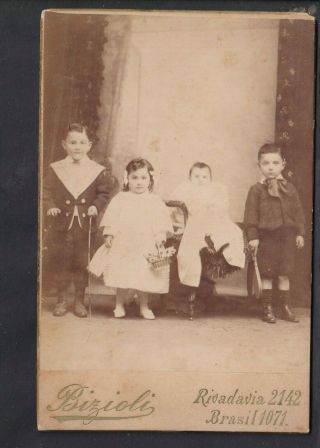 Victorian Cabinet Photo - Brasil Rivadavia Four Children - Photo Bizioli