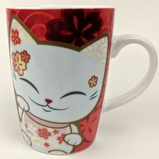 Mani The Lucky Cat Mug White Red Pink Coffee Cup Cute Kitty