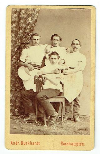 Victorian Cdv Photo Four Workmen Barbers ? Rosshaupten Germany Photographer