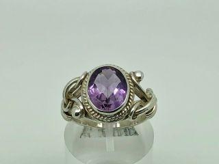 Stunning Vintage Studio Sterling Silver Amethyst Arts & Crafts Band Ring Size R