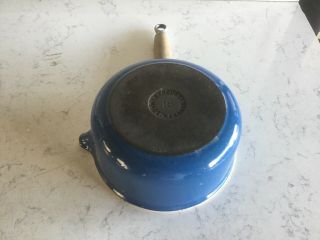 Vintage Le Creuset Blue Enamel Cast Iron 18 2 Qt.  Sauce Pan W/ Wood Handle