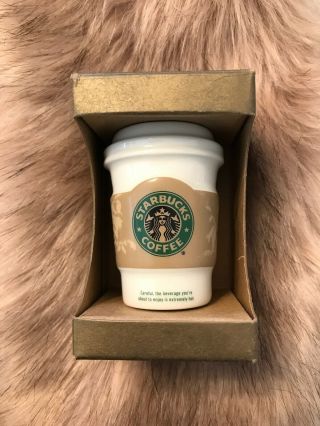 Starbucks 2008 Christmas Holiday Ornament Mini White To Go Cup Sleeve