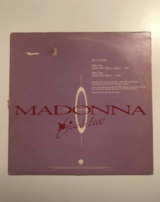 Madonna 12 " Vinyl Single Record (maxi) Live To Tell - Ex Usa Promo Pro - A - 2470