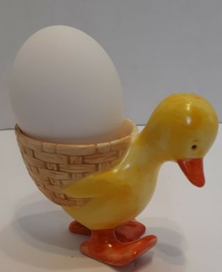 Vintage Egg Cup Ceramic Farmhouse Duck Basket Kitschy Holder Breakfast Single