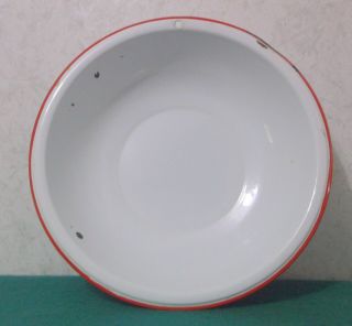 Old Vintage Porcelain Enamel Wash Bowl Basin White With Red Trim