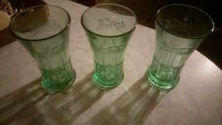 4 Vintage Libbey Green Coca Cola Coke Flared Tumbler Glass 16 Oz Heavy Duty